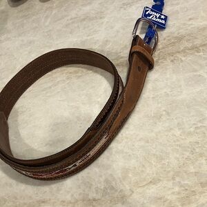Tony Lama Brown Leather Men's Belt with Woven Multicolor Accent